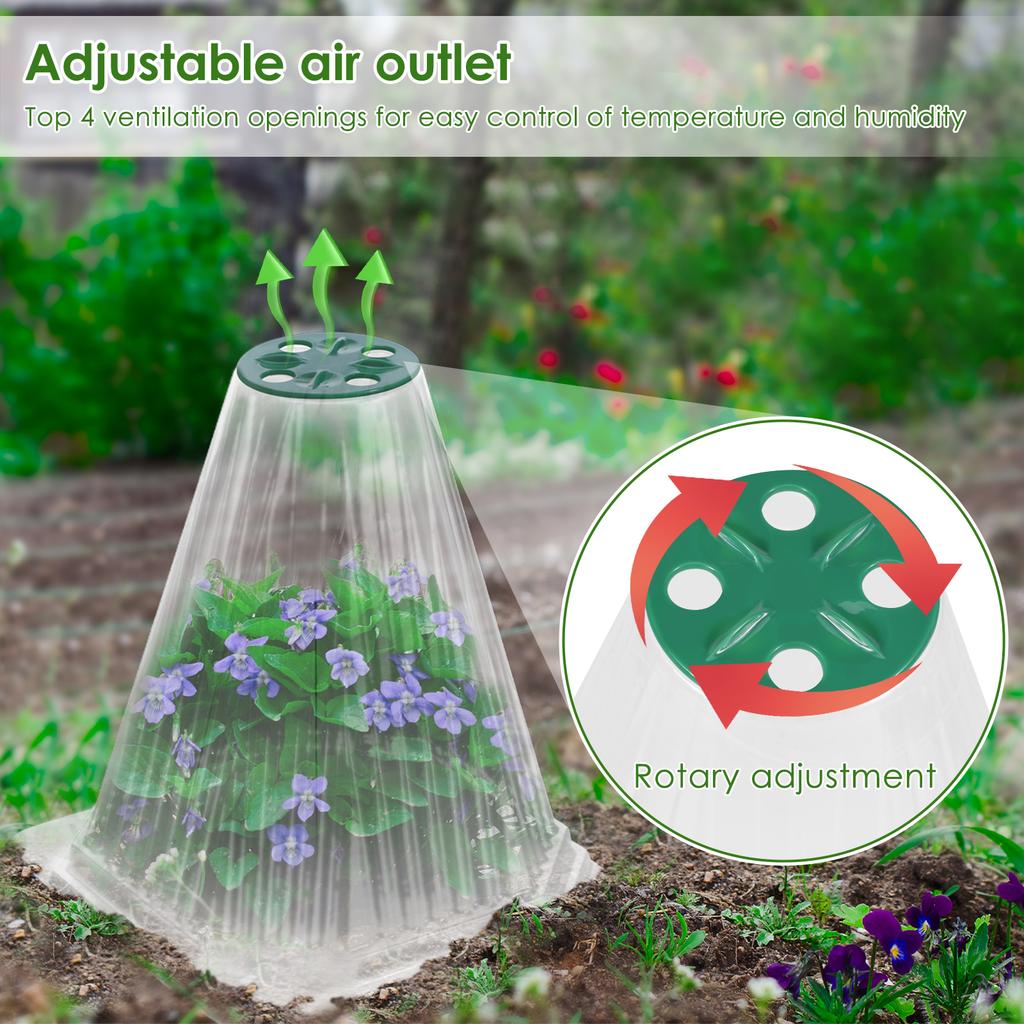 20 Pack Adjustable Garden Cloche with Rotatable Vent for Seedling Vegetable Plastic Plants Cover with Ground Stake Plants