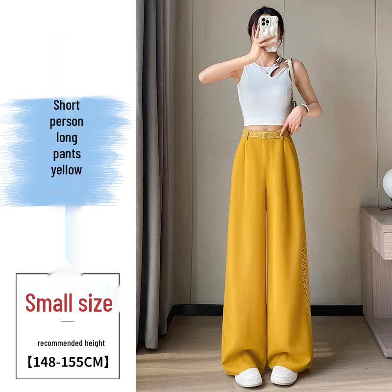 Tencel Linen Wide-Leg High-Waisted Women's Pants - Spring/Summer 2026, Ice Silk, Floor-Length, Casual Straight Fit