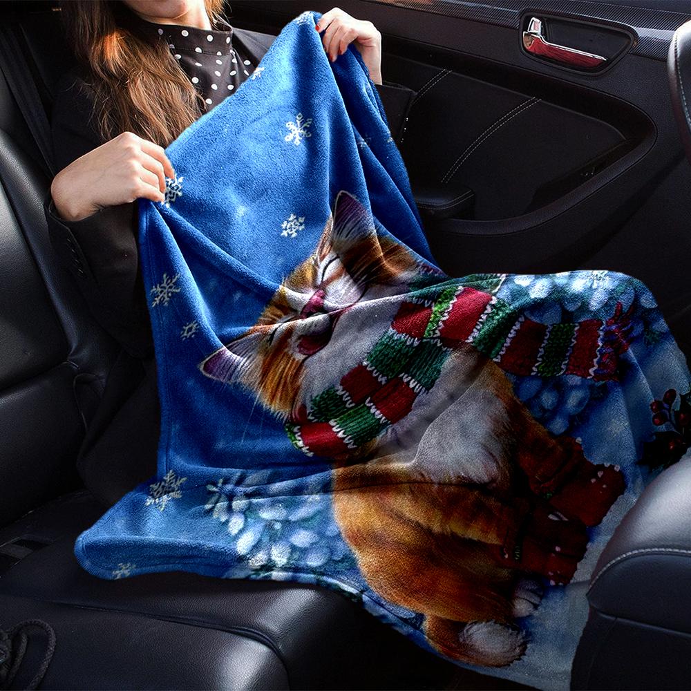 Winter Cat Snowscape Blanket Soft Throw Blanket For Home Bedroom Bed Sofa Travel Office Solid Christmas Blanket