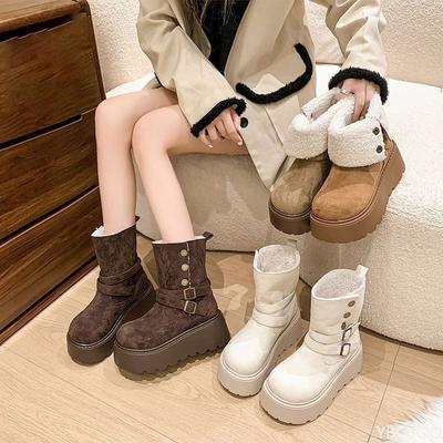Fashionable Versatile Thick Soled Midsole Boots Women's Autumn Winter New Warm Women's Snow Boots