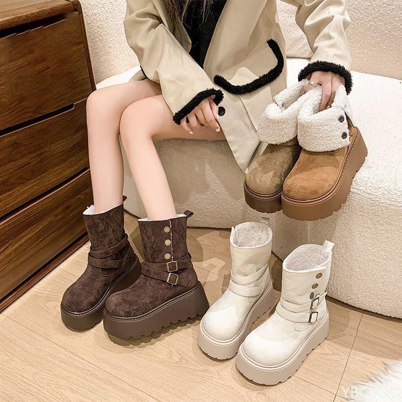 Fashionable Versatile Thick Soled Midsole Boots Women's Autumn Winter New Warm Women's Snow Boots