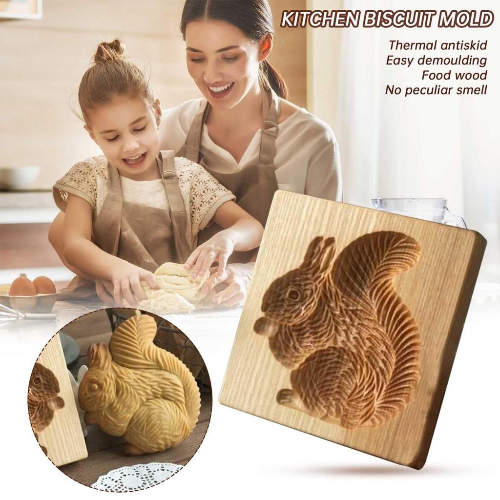 Wooden Cookie Molds 2 Pieces Reusable Cutter 3D Squirrel And Pine Cone Cookie Stamp Mold for Beginner Easter Halloween Christmas