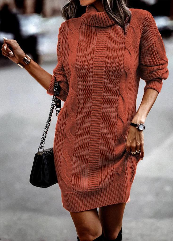 2023 Autumn/Winter High Neck Long Sleeve Bodycon Sweater Dress for Women