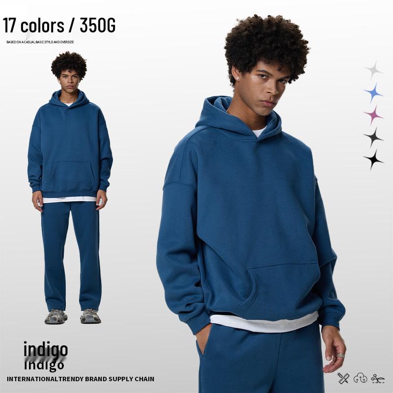 Men's Heavyweight American Trend Hoodie - Solid Color Casual plus Velvet