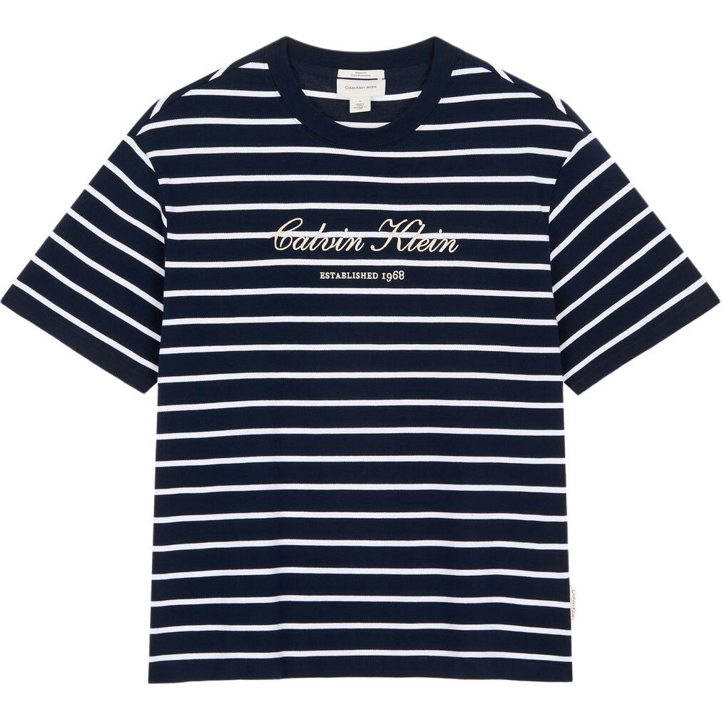 Calvin Klein Striped Logo Crew Neck Short Sleeve T-Shirt Men tops 4RF204G-CEF S