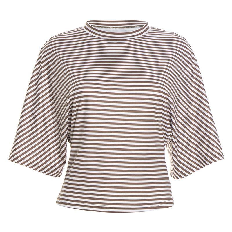 Q25TP400 Women's Slim-Fit Autumn Striped Round Neck Short Sleeve Top