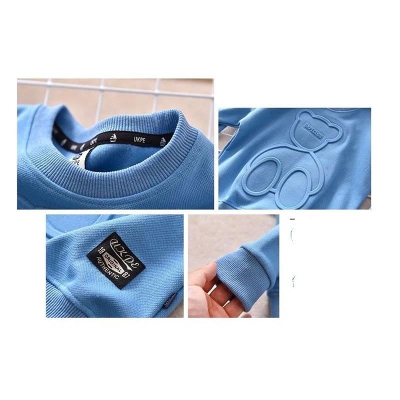 Kids Bear Embossed Sweatshirt Casual Crewneck Pullover