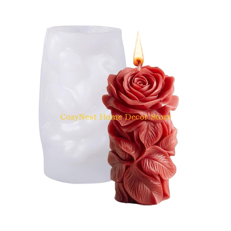92MF Rose Flower Cylinder Silicone Molds for Candle Soap Home Decoration