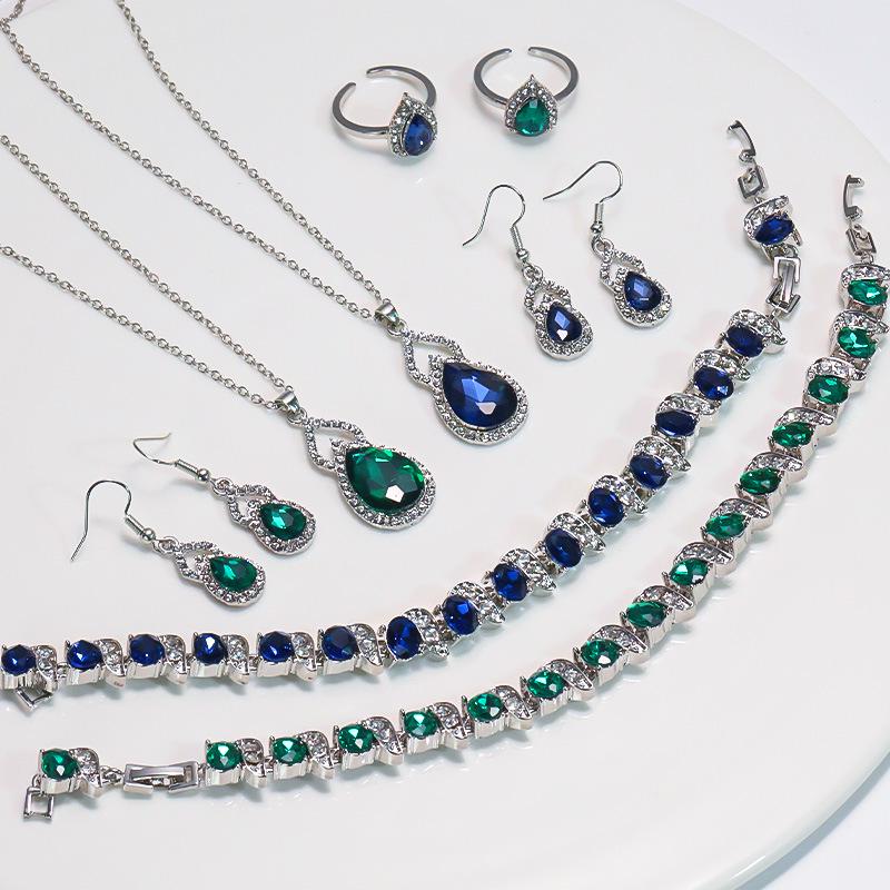 Elegant Zircon Jewelry Set: Necklace, Earrings & Ring with Gourd Design