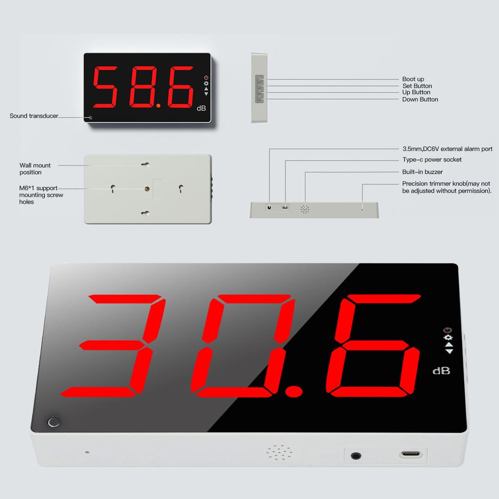 Sound Level Meter Tester High Performance Microphone Technology 30-130dB Range Digital Noise Meter 3.5mm Sound Cable for Bar
