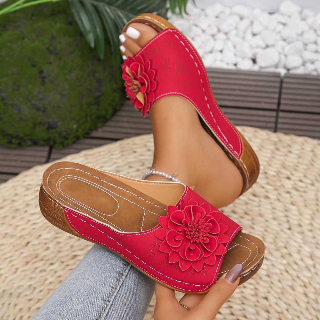 Flower Slippers Women's Slope Heel with Thick Bottom Summer Cool Slippers New Outer Wear