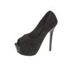 10/12/14cm Super High Heels Women Pumps  Autumn Fashion Sequined Cloth Peep Toe Shoes Black Platform Sexy Ladies Party Dress