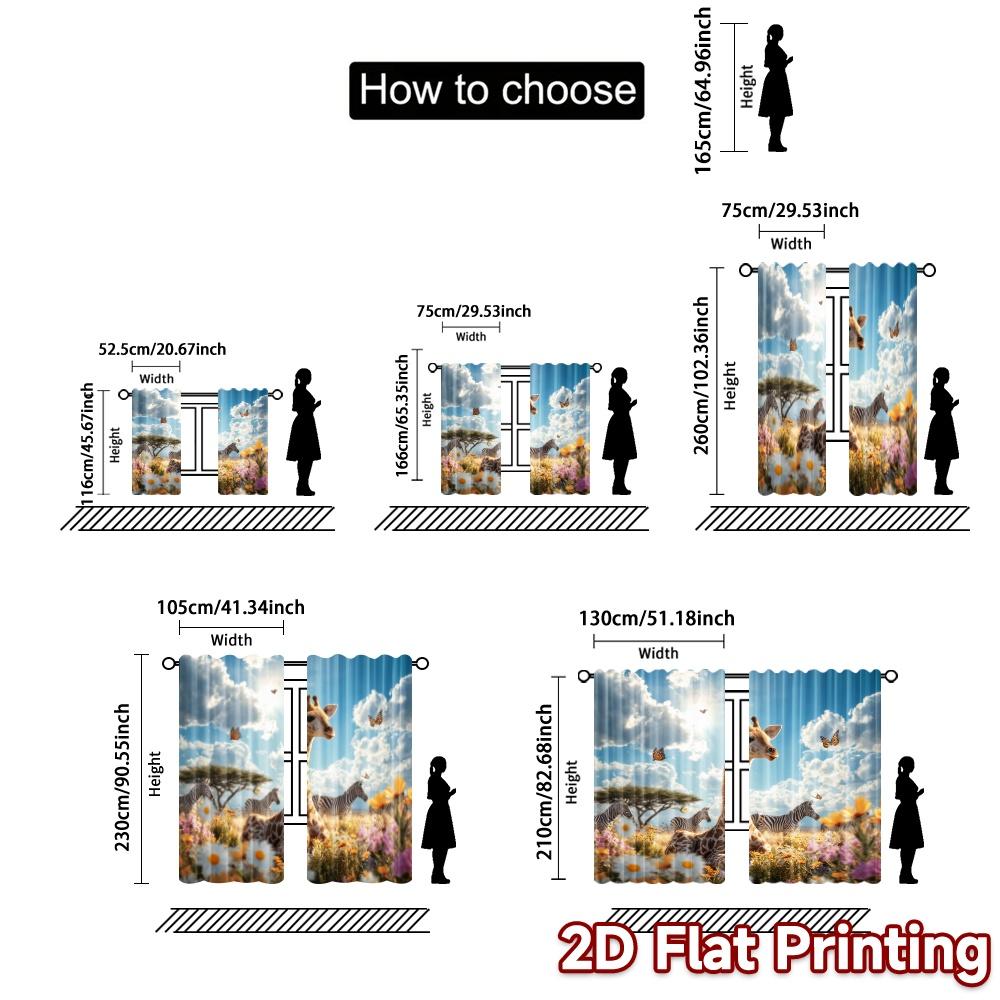 2pcs, 2D FLAT PRINTING Curtains (Without Rod) Savanna Glow Contemporary Modern Curtains Versatile Fabric Curtains All Seasons