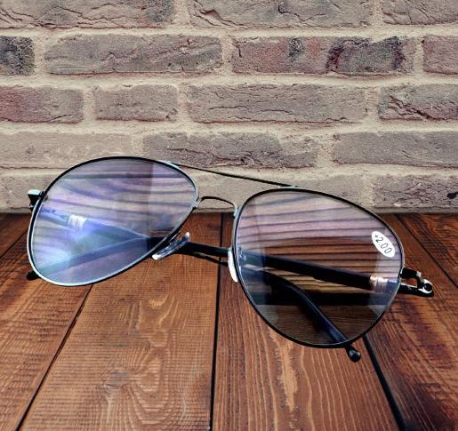 Pilot Double Bridge Gey Lenses Bifocal Reading Sunglasses +0.75 To +4 See Near and Far Outdoor and Indoor