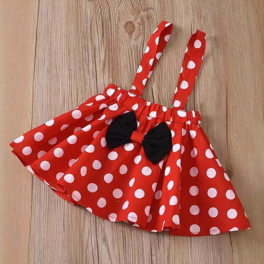 European & American Style Short-Sleeve Top, Polka Dot Overall Skirt, Headband Princess Set for Kids