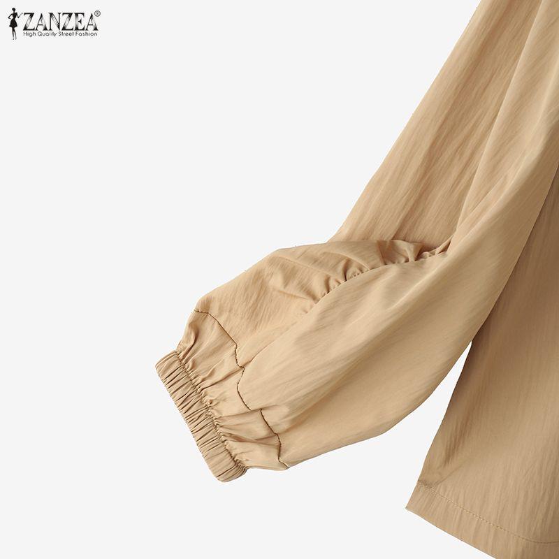 ZANZEA Women Casual Round Neck Solid Color Loose Long Sleeve Blouse