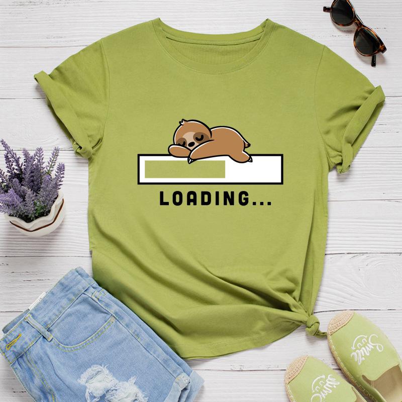 

Загрузка Sloth Print Женская футболка с коротким рукавом и круглым вырезом Свободная женская футболка Женская футболка Топы Одежда Camisetas Mujer XS