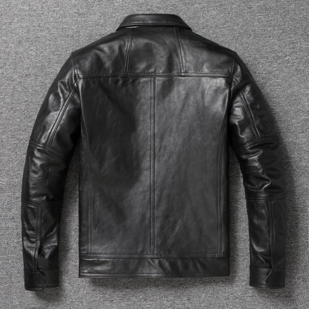 Chinese Size Men Leather Jacket Uncoated Goatskin Leather Soft Slim Spring Autumn