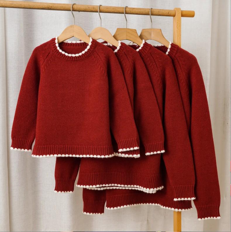 2025 Knit Red Family Sweater: Thickened Round Neck Pullover for Parent-Child, Couples & Casual Wear