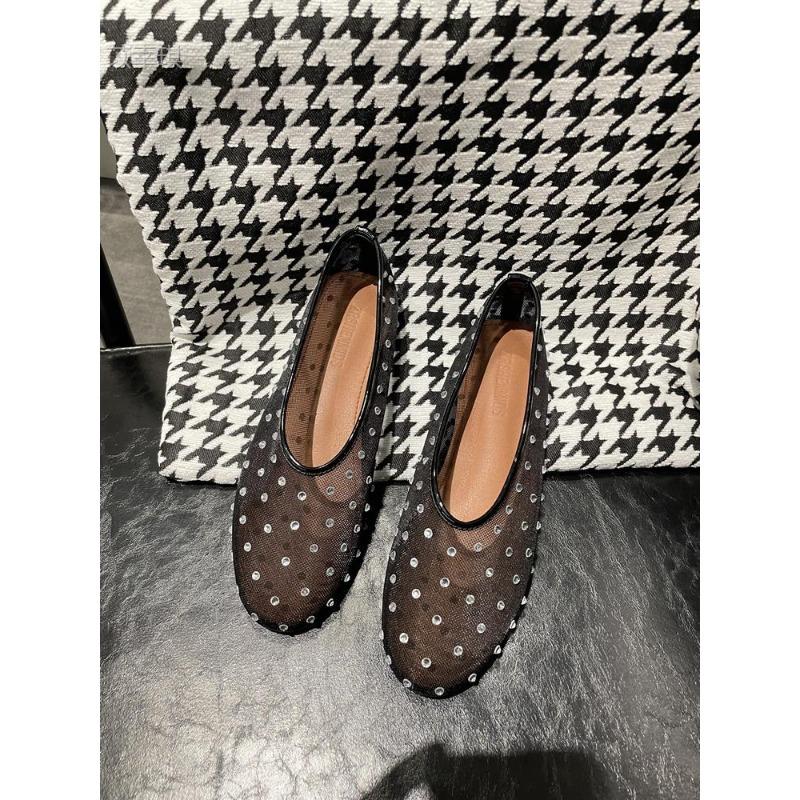 Sheepskin Rhinestone Fishing Net Shoes Mary Jane Shoes Mesh Yarn Breathable Hollow Sandals Women's Summer Wear Flat Bottom Shallow Mouth Single Shoes