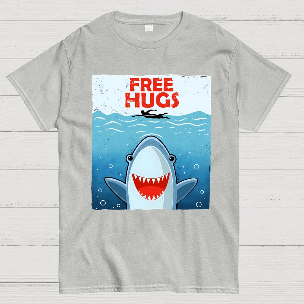 Free Shark Hugs Unisex 100% Cotton Summer Casual Cool Loose T-Shirt