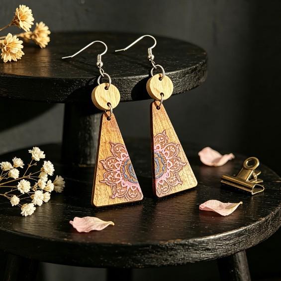 Western-Style Floral Wood Women's Dangle Earrings