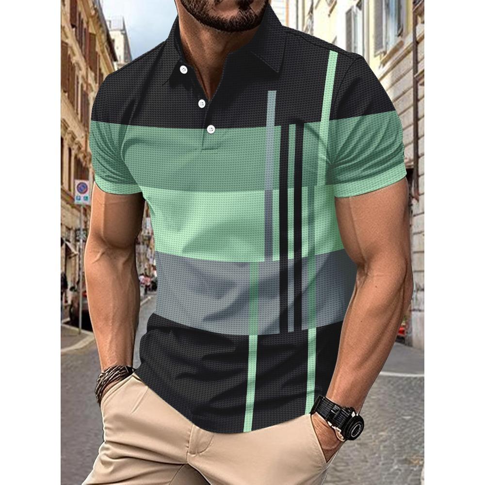 men polo shirt short sleeve 3d print tops fashion polyester breathable comfortable polos shirts