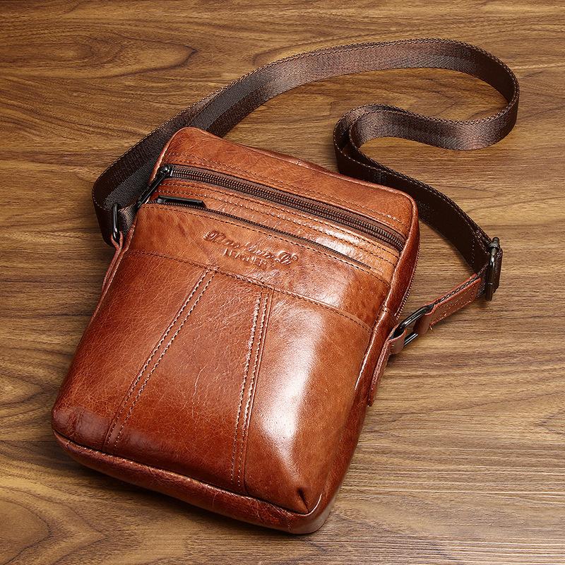 Herren Leder Umhängetasche Erste Schicht Rindsleder Schultertasche 8-Zoll Flache Kleine Tasche Lässig Retro Cross-Border Trendige Herren Schultertasche