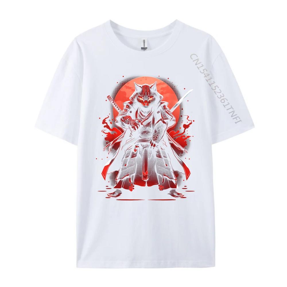 Cat Samurai Ninja Cat Samurai Art Ukiyo E Grey Shirt Graphic Tee Female Mens T Shirt Camisetas Hombre