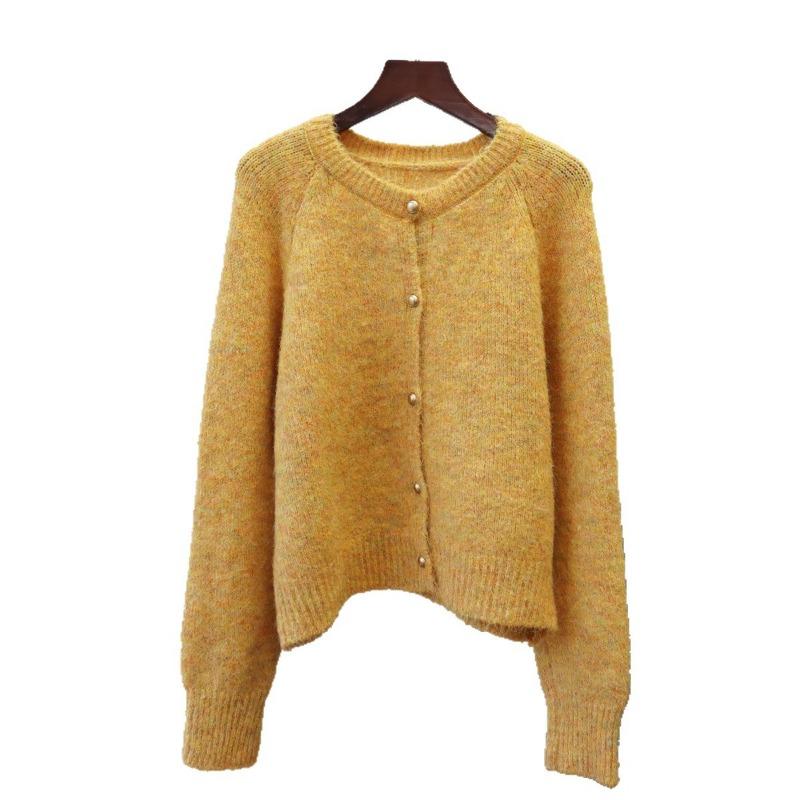 Gentle Wind Knitted Cardigan Autumn and Winter New Loose Round Neck Soft Waxy Casual Temperament Sweater Jacket Women