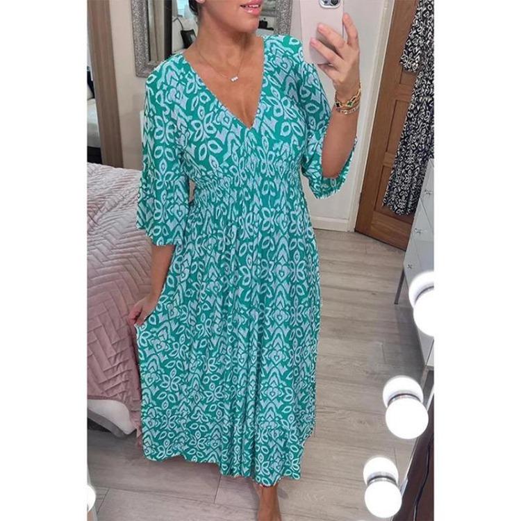 Plus Size Womens Floral V Neck Loose Casual Summer Maxi Dresses Seaside Holiday
