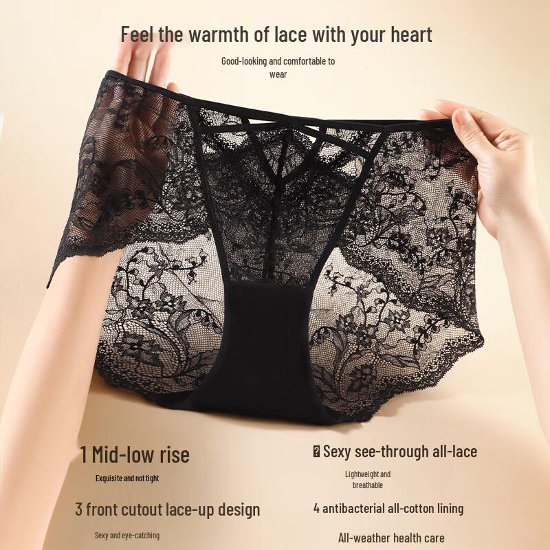 Maniform Women's Sexy Lace Mid-Low Waist Briefs
