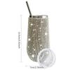 6oz Glänzender Diamant-Becher Bling Strass-Weinglas mit Strohhalm Edelstahl Isoliert Vakuum Champagnerbecher Tasse Eiform