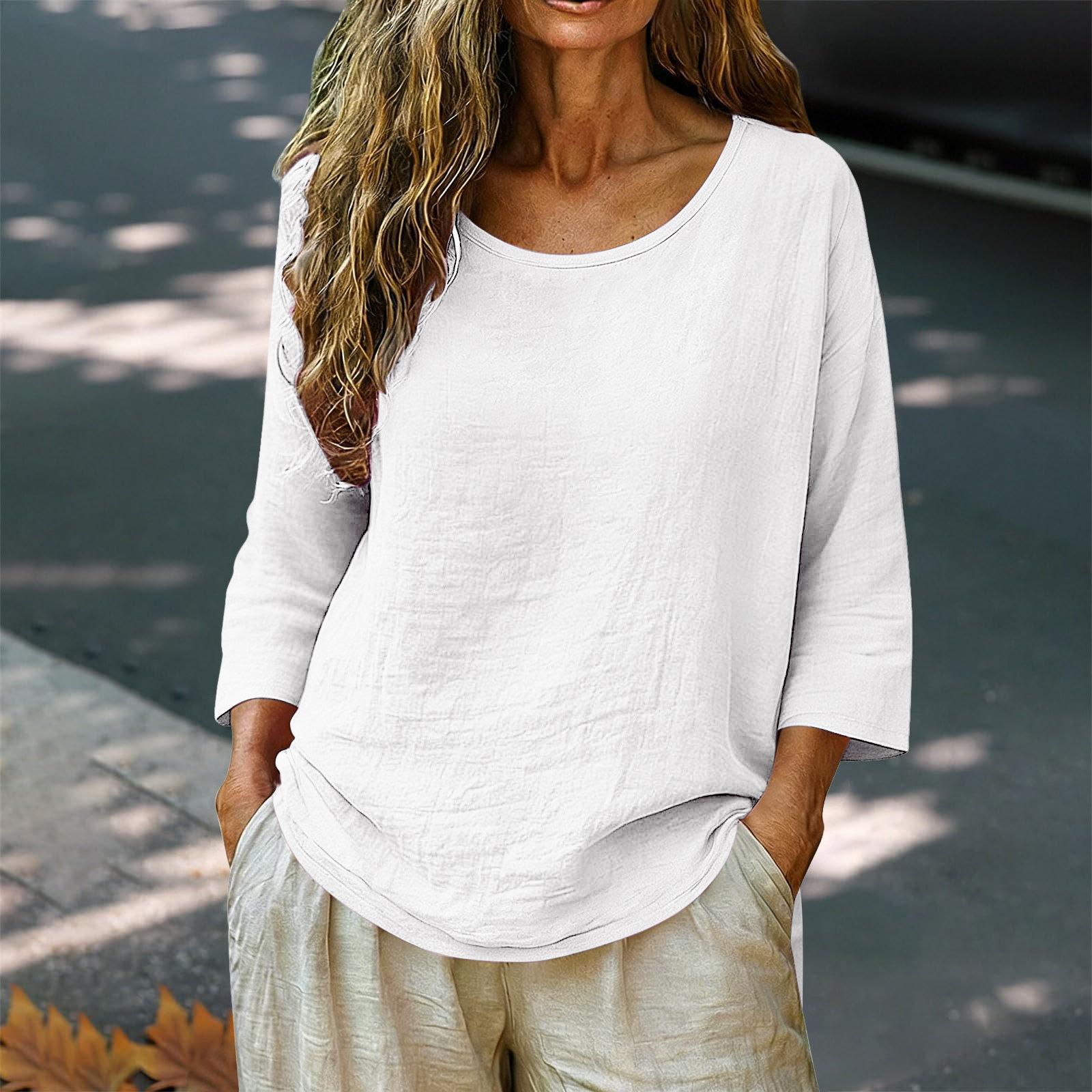 

Women s Fashion Loose-Fit -Color Round-Neck Casual Top XL білий