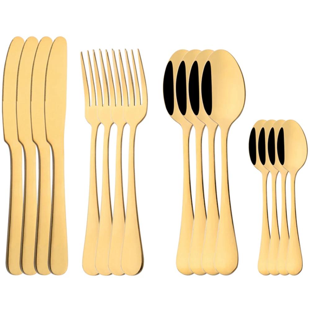 16Pcs/Set Dinnerware Stainless Steel Mirror Rainbow Cutlery Set Kitchen Fork Coffee Spoon Knife Tableware Silverware Set