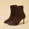 New Stretch Martin Boots with Skirt Velvet Pointed Suede High Heel Thin Boots French Stiletto Short Boots Women