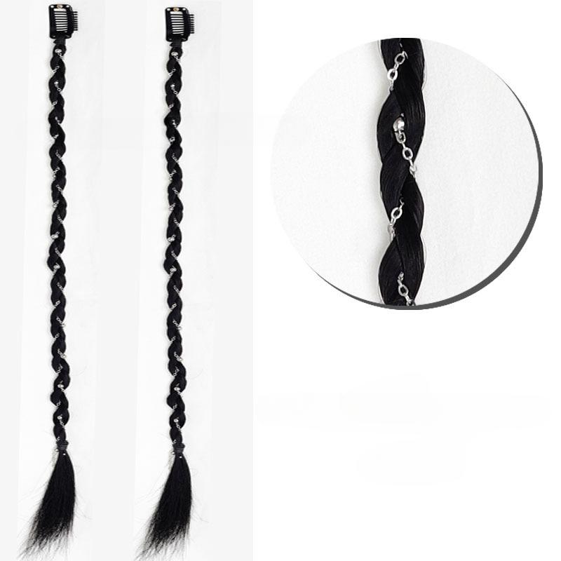 2 stücke Synthetische Perücke Zöpfe mit Clip Haar Zopf Haarverlängerungen Zubehör Ringe Dreadlocks Hip-Hop Haar Seil Lametta