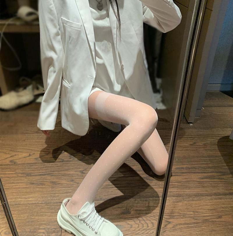 Schwarze Strümpfe mit Punktmuster aus Spitze: Sexy, durchsichtiges langes Einteiliges Damenmode für Frühling und Herbst