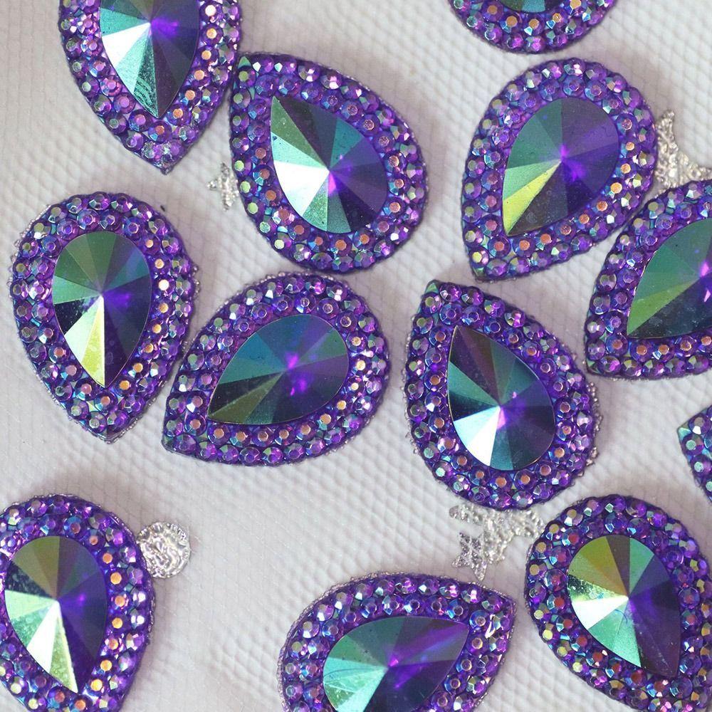 50pcs 13*18mm Water-drop AB Colorful Resin Peacock Eye Flatback Rhinestone Ornament Applique Wedding DIY Scrapbook Accessories