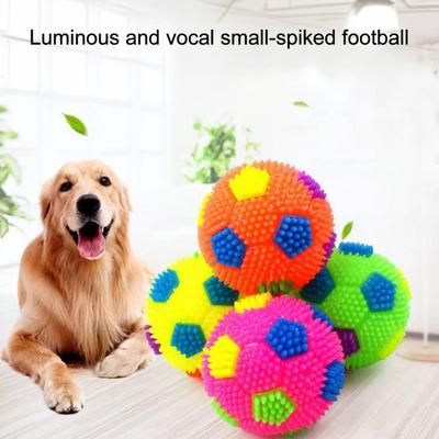 LED Light-up Football Dog Toy Bite Resistant Squeaky Spiky Bouncy Ball Interactive Toy Small Medium Large Dogs Teething Cleaning Chew Toy