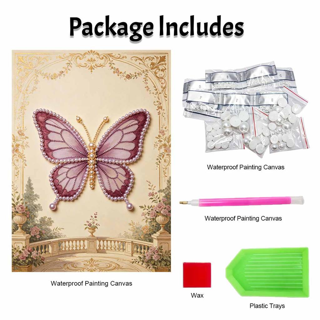Elegant Butterfly Pearl Kit 5D DIY Round Rhinestone Art Craft for Adults Home Wall Decoration Beginner Friendly Frameless Design