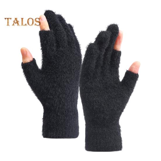 

Зимние перчатки, термостойкие плюшевые перчатки, вязаные перчатки из искусственного меха норки с полупальцами для осени, зимы, дома и отдыха на природе чёрный