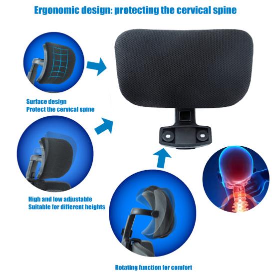 Kopfstützenaufsatz für Bürostühle, Kopfstützkissen, höhenverstellbar, Winkel, atmungsaktives Mesh, universelles Stuhlkopfkissen