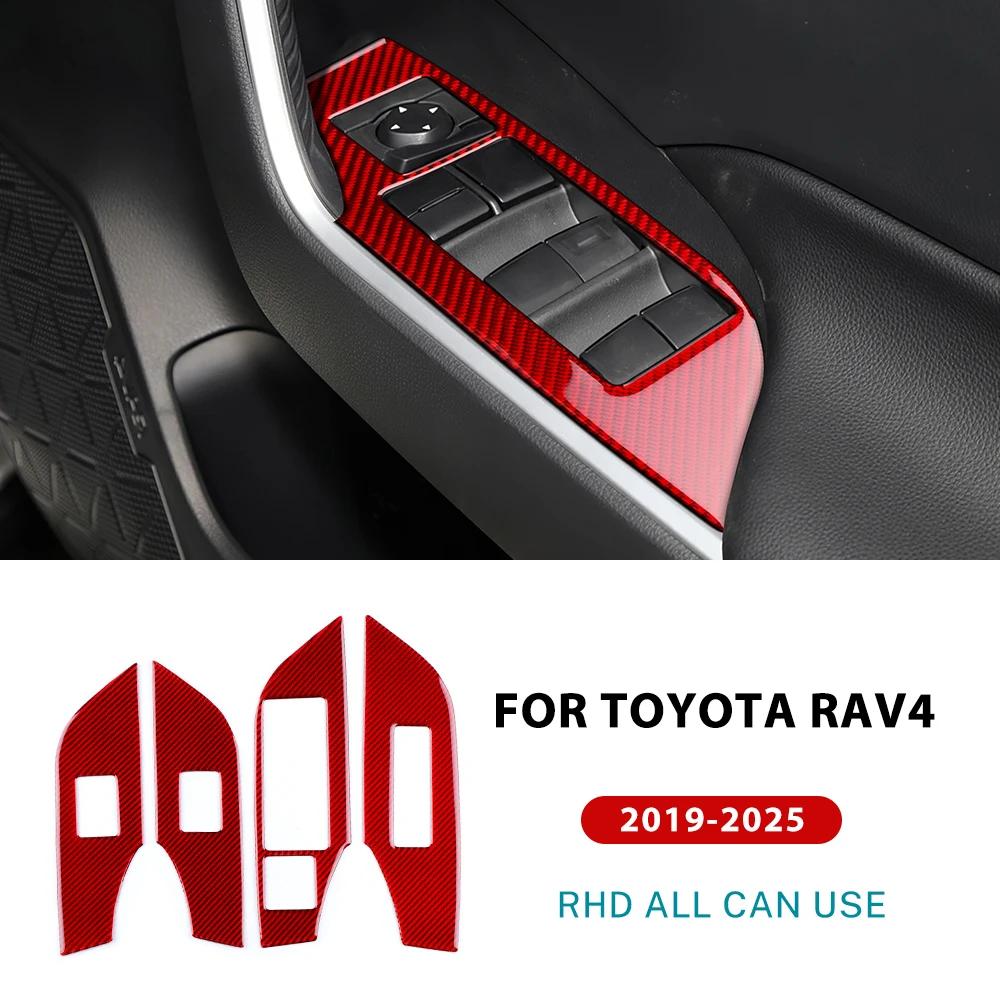 

LHD RHD Car Window Lift Button Panel Trim Real Soft Carbon Fiber Sticker For Toyota RAV4 XA50 2024 2025 For RHD Red Carbon