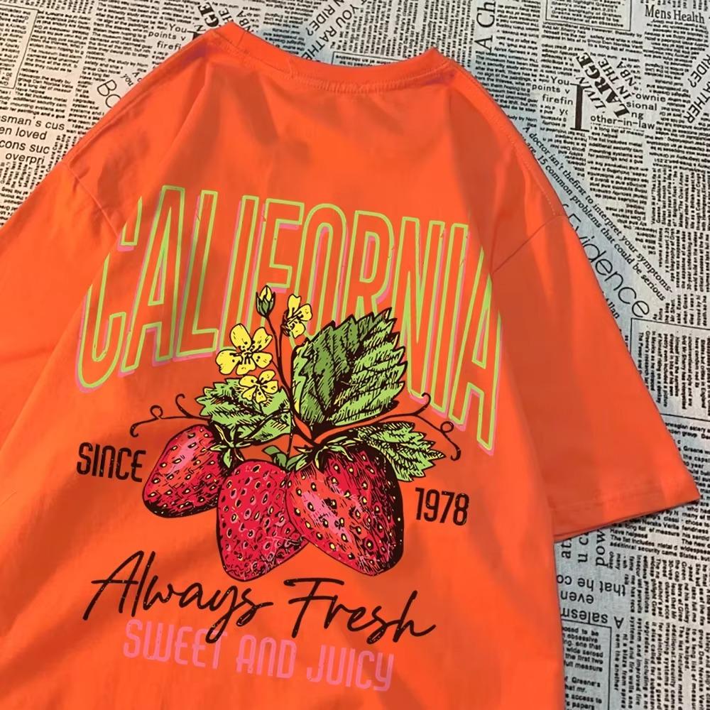 California Always Fresh Sweet And Mens T-Shirt Crewneck T Shirts Cotton Couple Breathable T Shirt Summer Loose Couple Tops