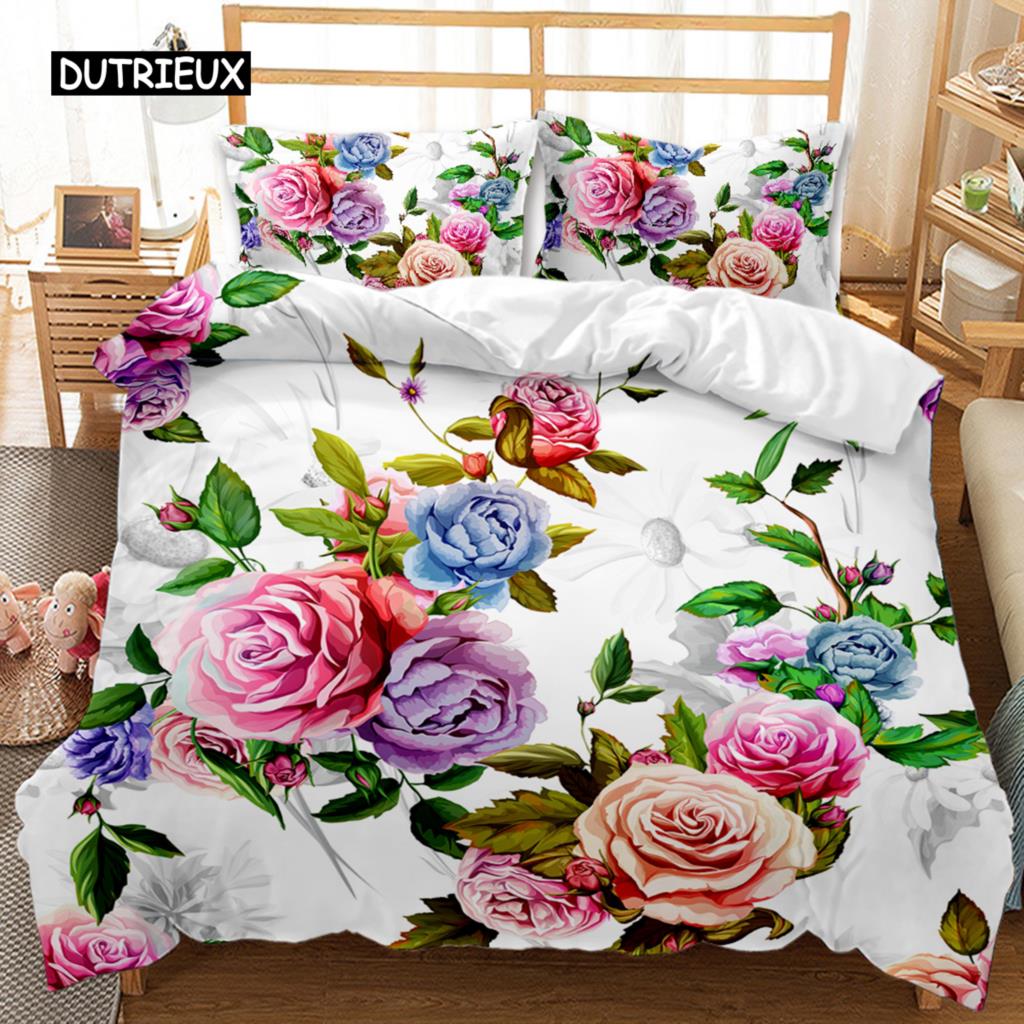 

Комплект пододеяльников с цветочным принтом, цветной свежий сад, ботанический, двойной пододеяльник, женский комплект постельного белья из полиэстера с цветочным принтом, размер Queen King EU single(135x200cm)