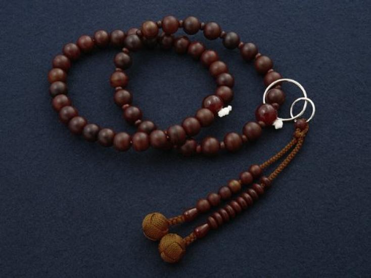 Kyoto Butsudan Hayashi Buddhist Prayer Beads, Jodo Sect, Unpolished Rosewood with Agate (4-Piece Set) (Men's), Formal, Authentic Style [Prayer Beads