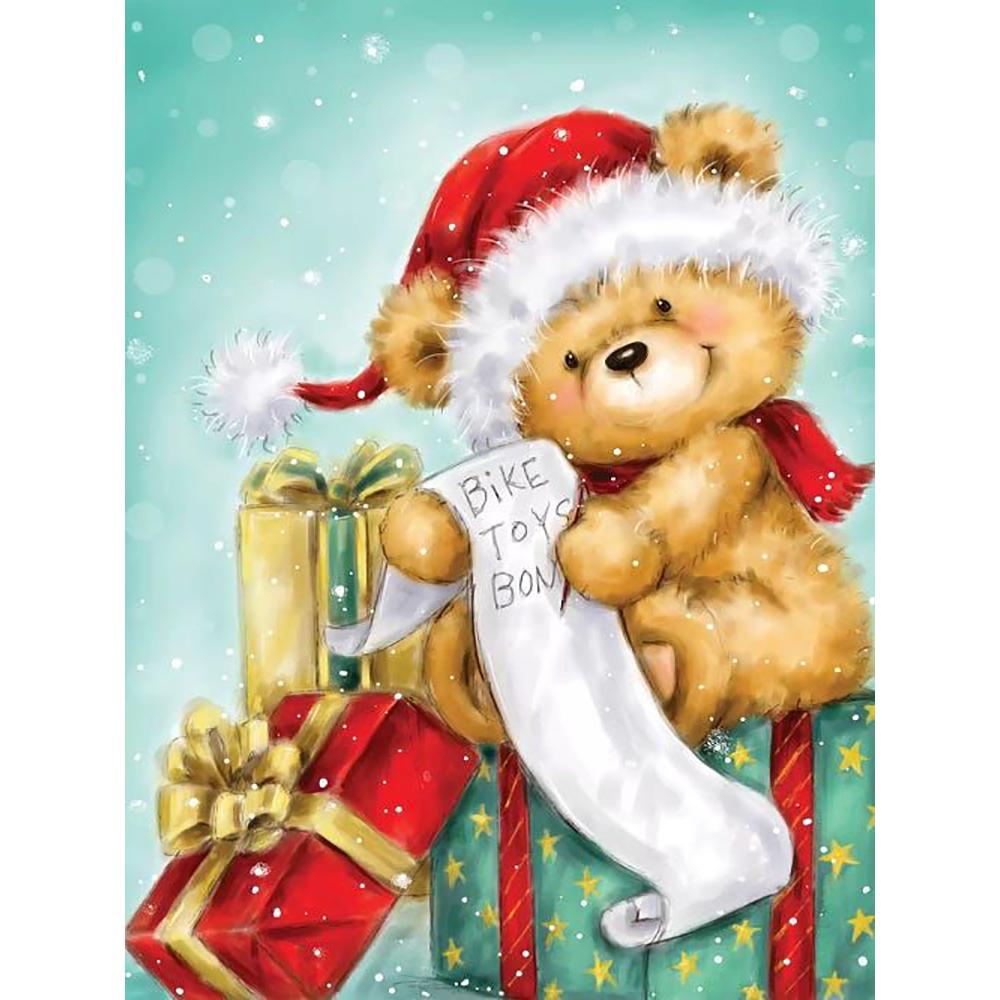 5d Diamond Painting Christmas Bear Hat Handicraft Full Square Diamond Embroidery Cross Stitch Animal Mosaic Christmas Wall Art