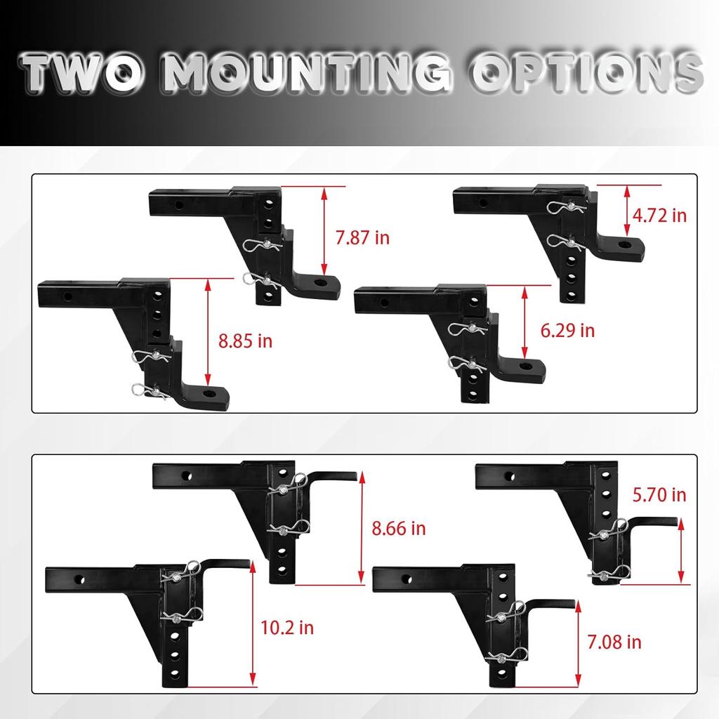Class 3 Trailer Hitch Ball Mount, 8-Position Adjustable, 2' Receiver, 5000 Lbs Capacity, Includes Pins & Hole