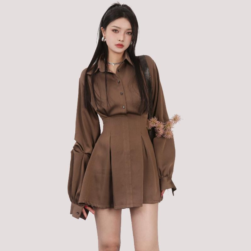 

Французька чорна сукня-сорочка з довгим рукавом для весни, що підкреслює талію L (55-60 kg) темно-коричневого кольору